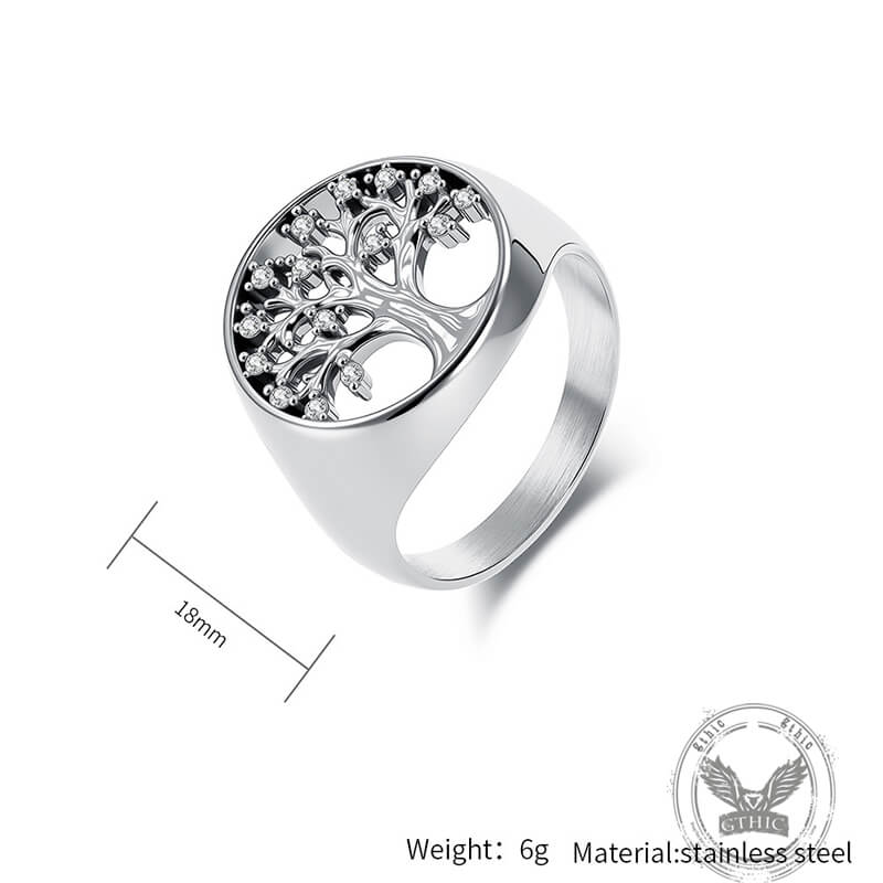 Gem Hollowed Tree of Life Stainless Steel Viking Ring