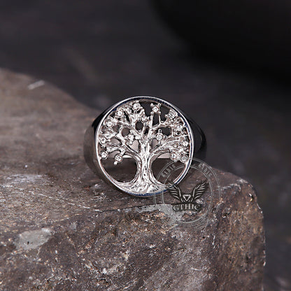 Gem Hollowed Tree of Life Stainless Steel Viking Ring