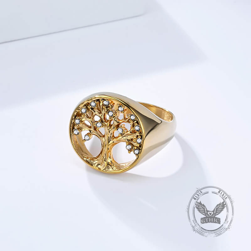 Gem Hollowed Tree of Life Stainless Steel Viking Ring