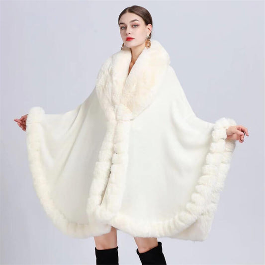 Plush Collar Loose Long Cape Shawl