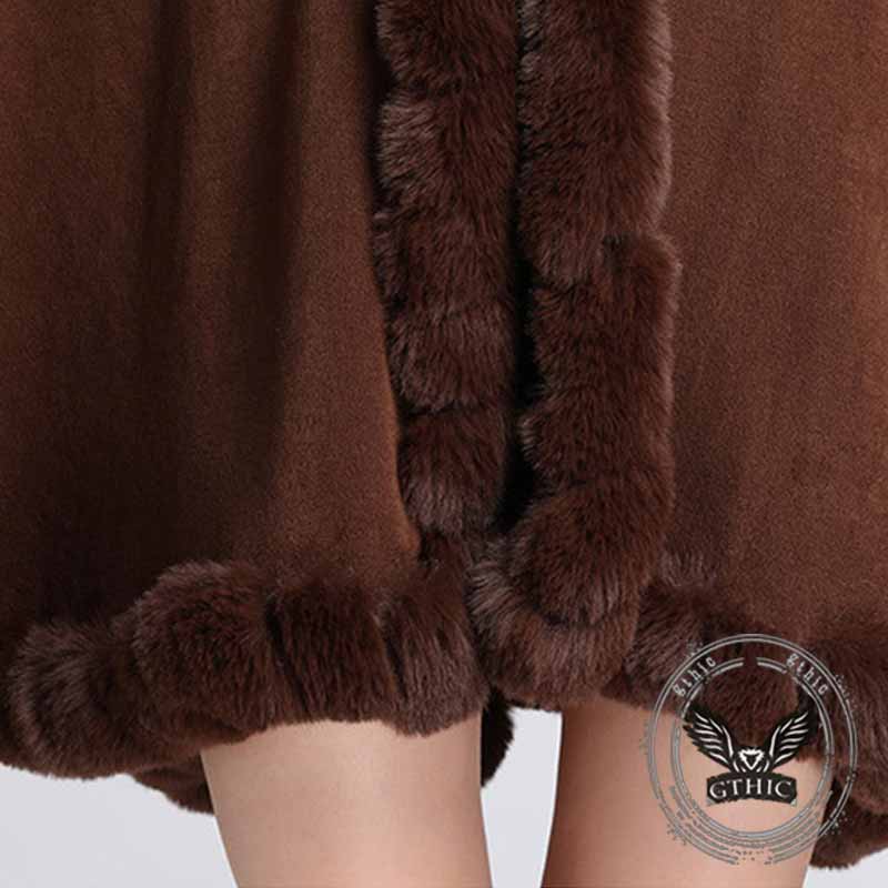 Plush Collar Loose Long Cape Shawl