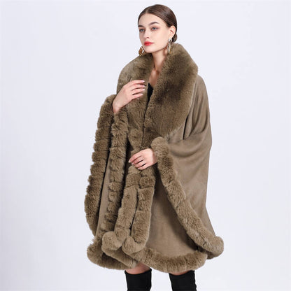 Plush Collar Loose Long Cape Shawl