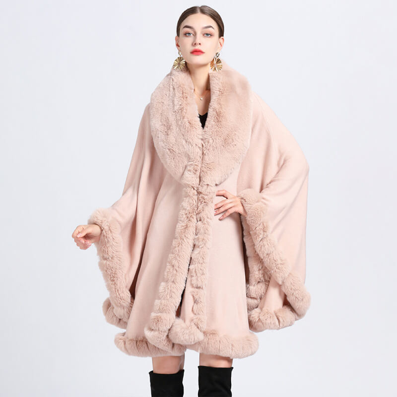 Plush Collar Loose Long Cape Shawl