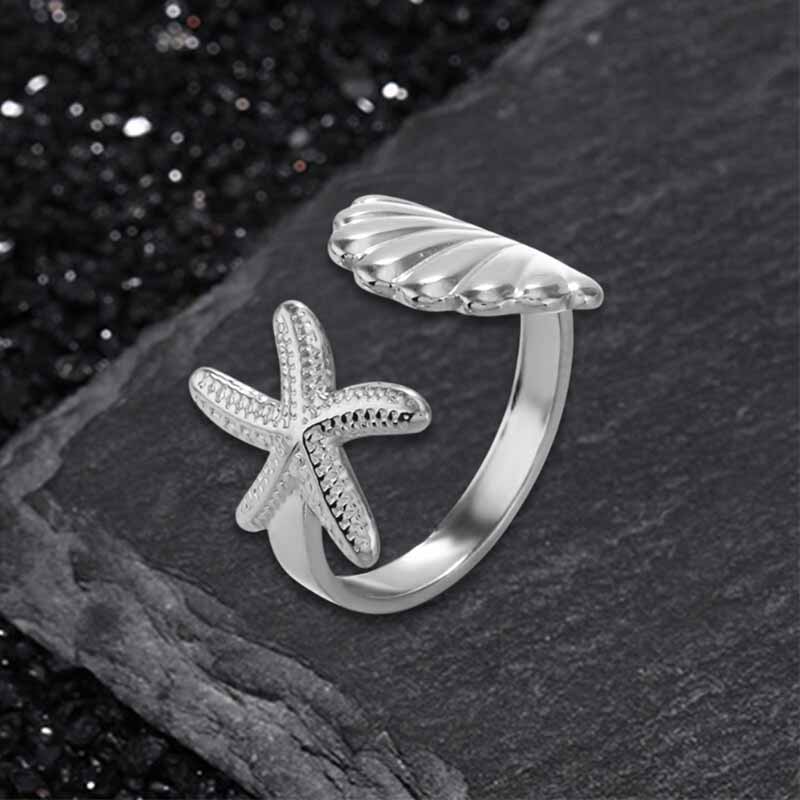 Starfish Shell Stainless Steel Open Ring