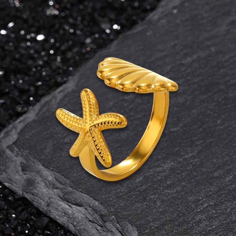 Starfish Shell Stainless Steel Open Ring