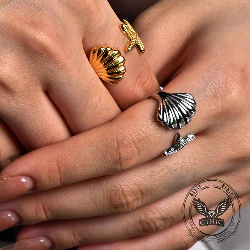 Starfish Shell Stainless Steel Open Ring