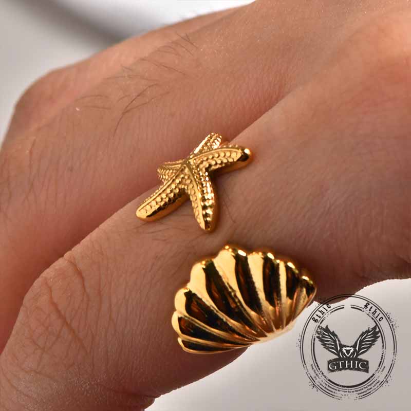 Starfish Shell Stainless Steel Open Ring