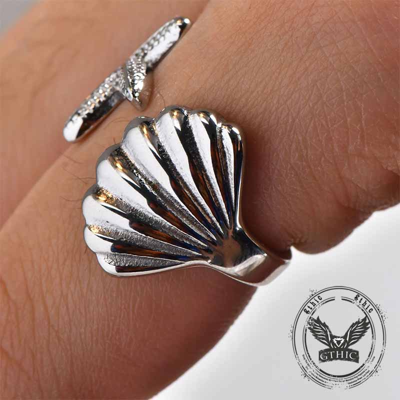 Starfish Shell Stainless Steel Open Ring
