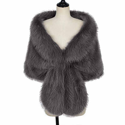 V-neck Faux Fur Party Gown Plush Shawl