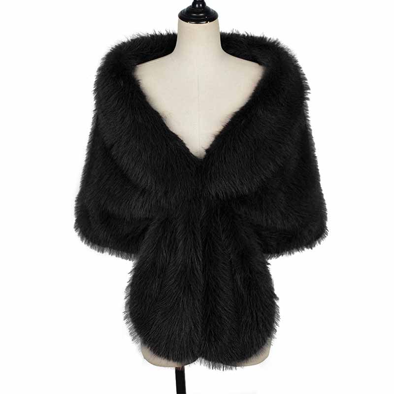 V-neck Faux Fur Party Gown Plush Shawl