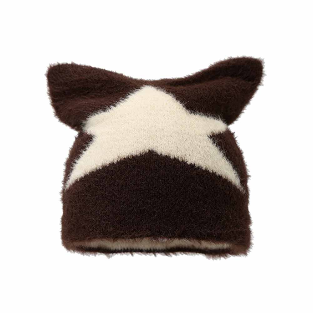 Y2k Cat Ear Star Print Knitted Beanie Hat