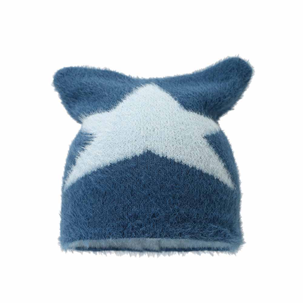 Y2k Cat Ear Star Print Knitted Beanie Hat