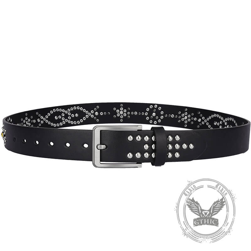 Y2k Rivet Colorful Rhinestone Pu Leather Belt
