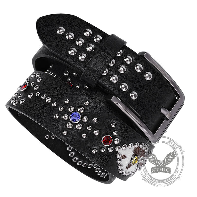 Y2k Rivet Colorful Rhinestone Pu Leather Belt
