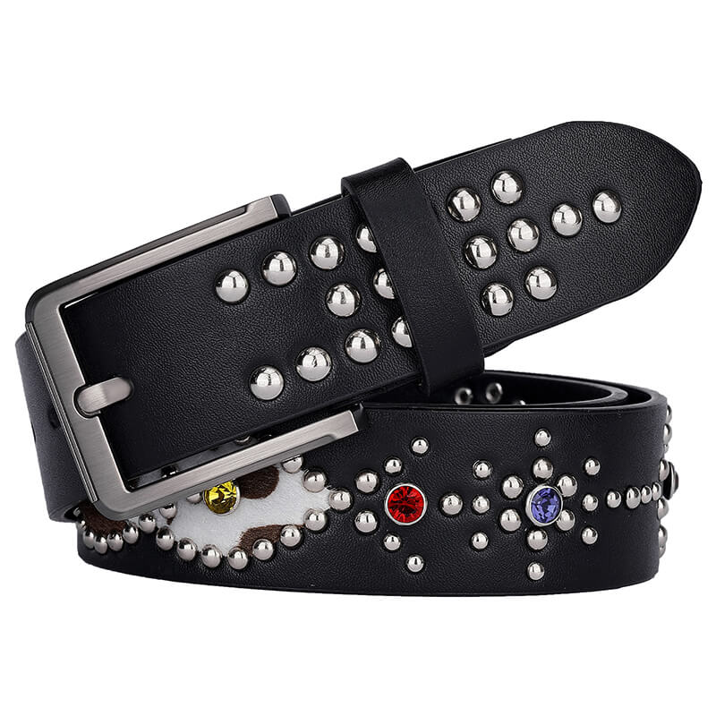 Y2k Rivet Colorful Rhinestone Pu Leather Belt