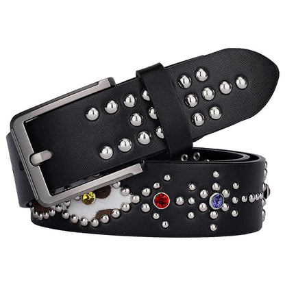 Y2k Rivet Colorful Rhinestone Pu Leather Belt