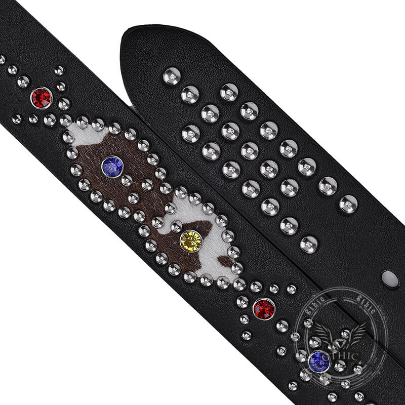 Y2k Rivet Colorful Rhinestone Pu Leather Belt