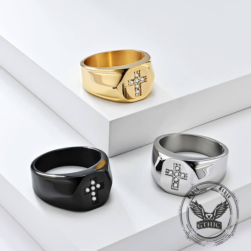 Fashionable Diamond Cross Stainless Steel Ring