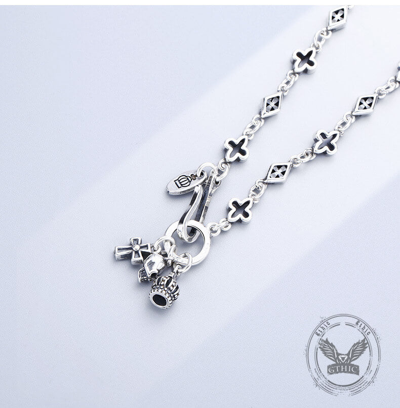 Fashionable Mosaic Square Cross Sterling Silver Necklace