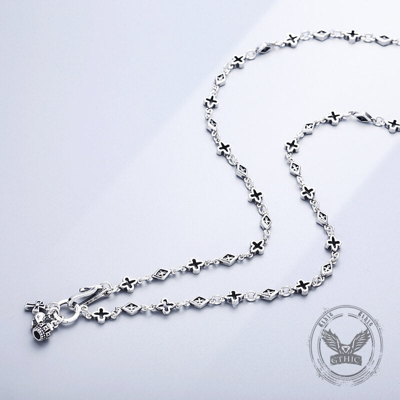 Fashionable Mosaic Square Cross Sterling Silver Necklace