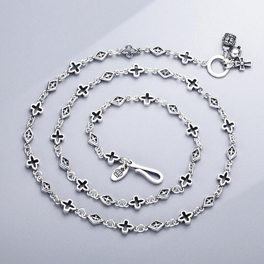 Fashionable Mosaic Square Cross Sterling Silver Necklace