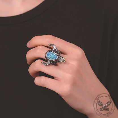 Fashionable Multicolor Gem Bull Head Stainless Steel Ring