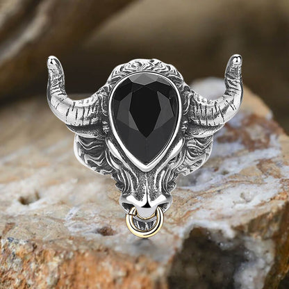 Fashionable Multicolor Gem Bull Head Stainless Steel Ring