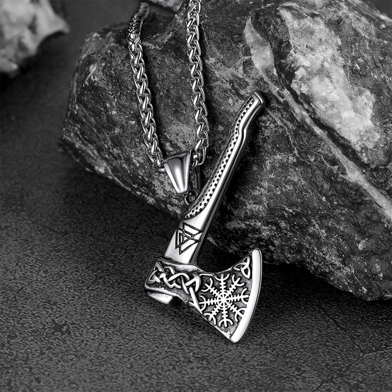 Norse Viking Axe Necklace With Compass for