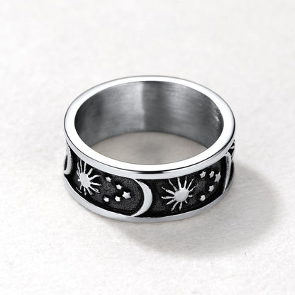 Stainless Steel Sun Moon Star Band Ring for