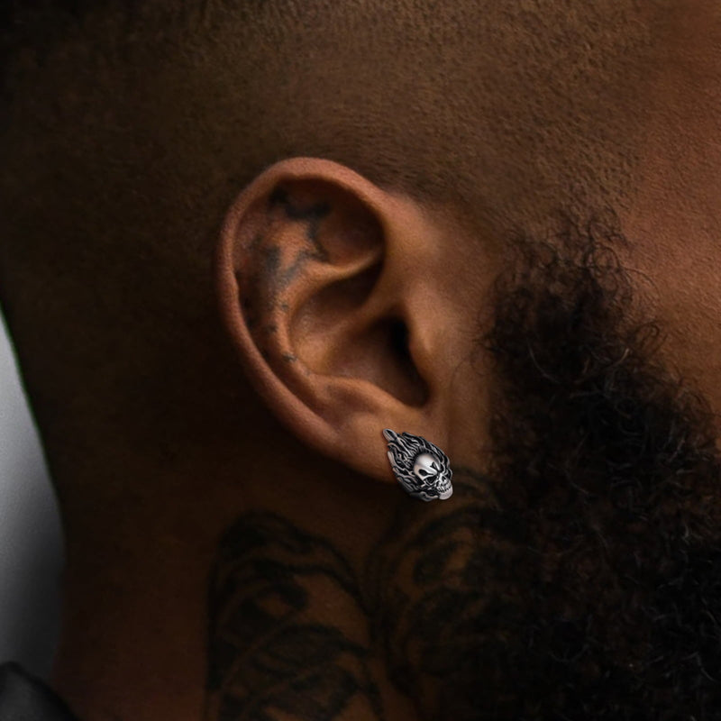 Flame Skull Stud Earrings for