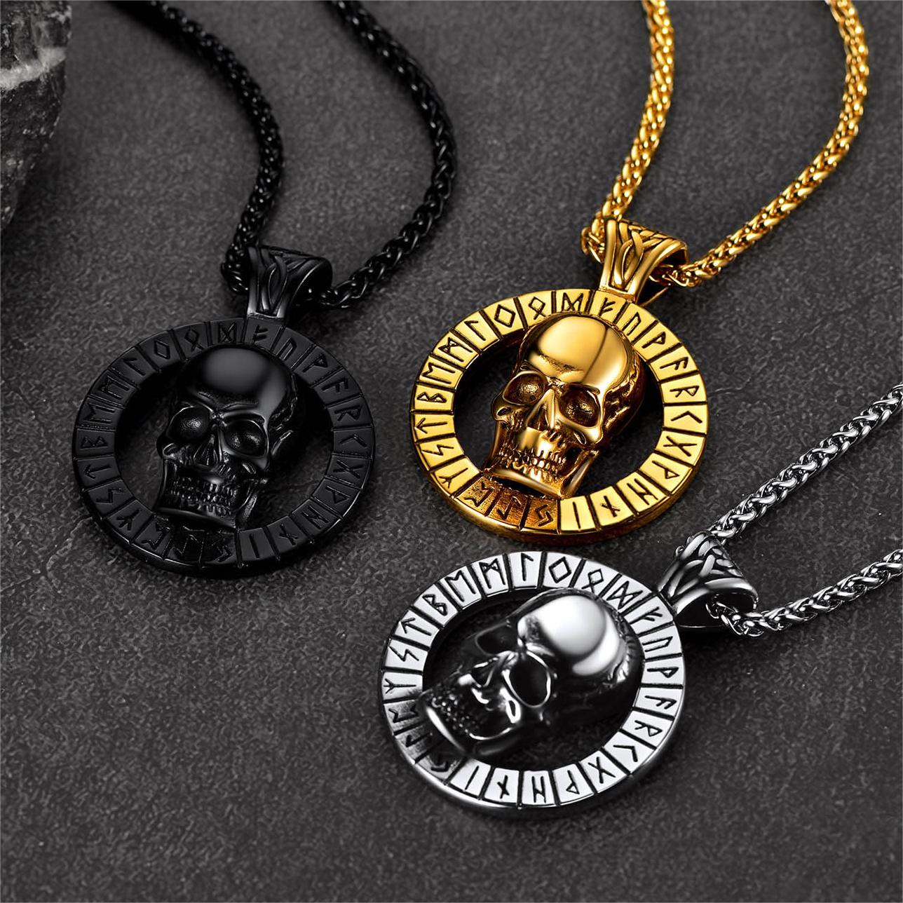 Flash Viking Runes Skull Necklace for