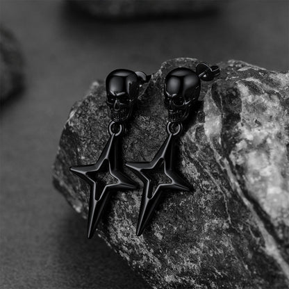 Flash Skull Dangle Stud Earrings With Cross Star for