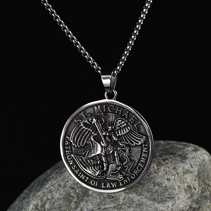 Oval Archangel Saint Michael Necklace Medal