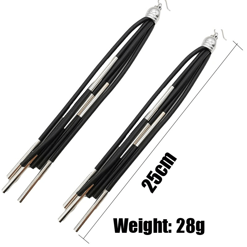 Female Rubber Black Long Earrings / Stylish Handmade Jewelry in Punk Style