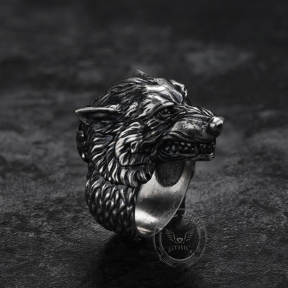 Fenrir Wolf Head Sterling Silver Ring