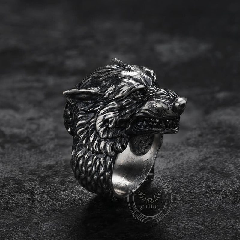 Fenrir Wolf Head Sterling Silver Ring