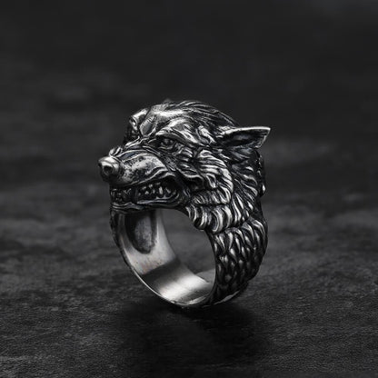 Fenrir Wolf Head Sterling Silver Ring