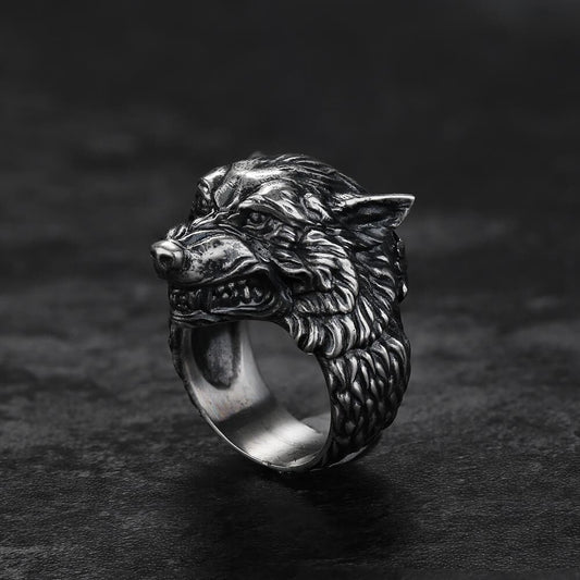 Fenrir Wolf Head Sterling Silver Ring