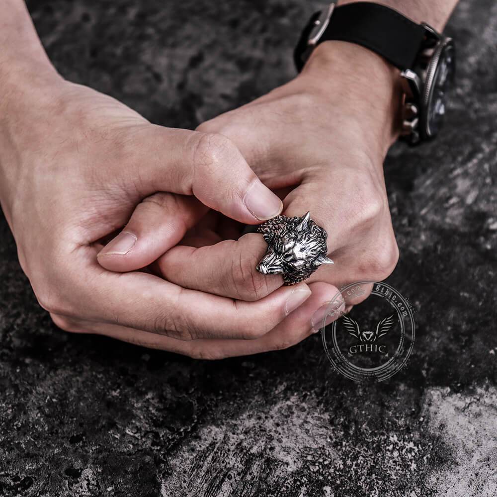 Fenrir Wolf Head Sterling Silver Ring
