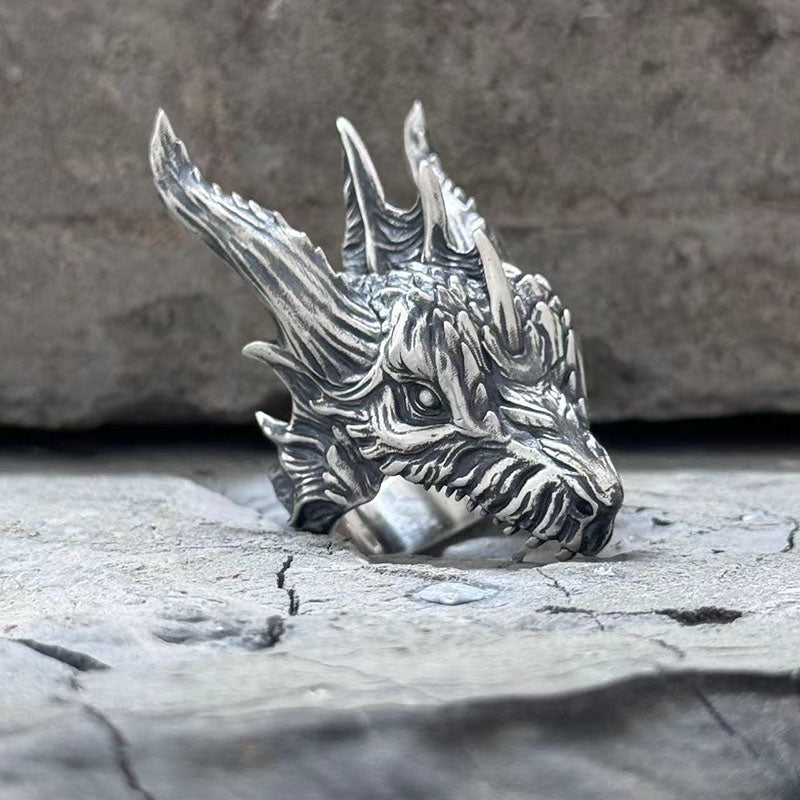 Fierce Dinosaur Head Sterling Silver Ring