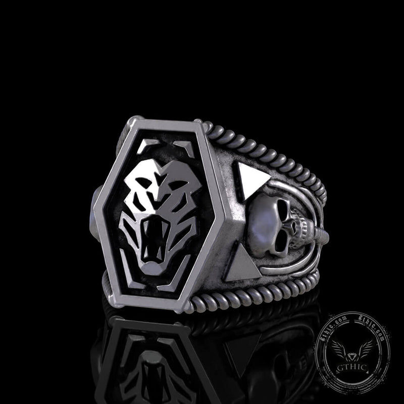 Fierce Tiger Sterling Silver Skull Ring