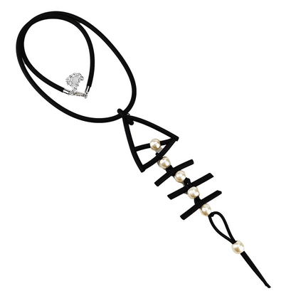 Fish Bone Pendant Necklaces / Gothic Long Necklace / Handmade Rubber Accessories