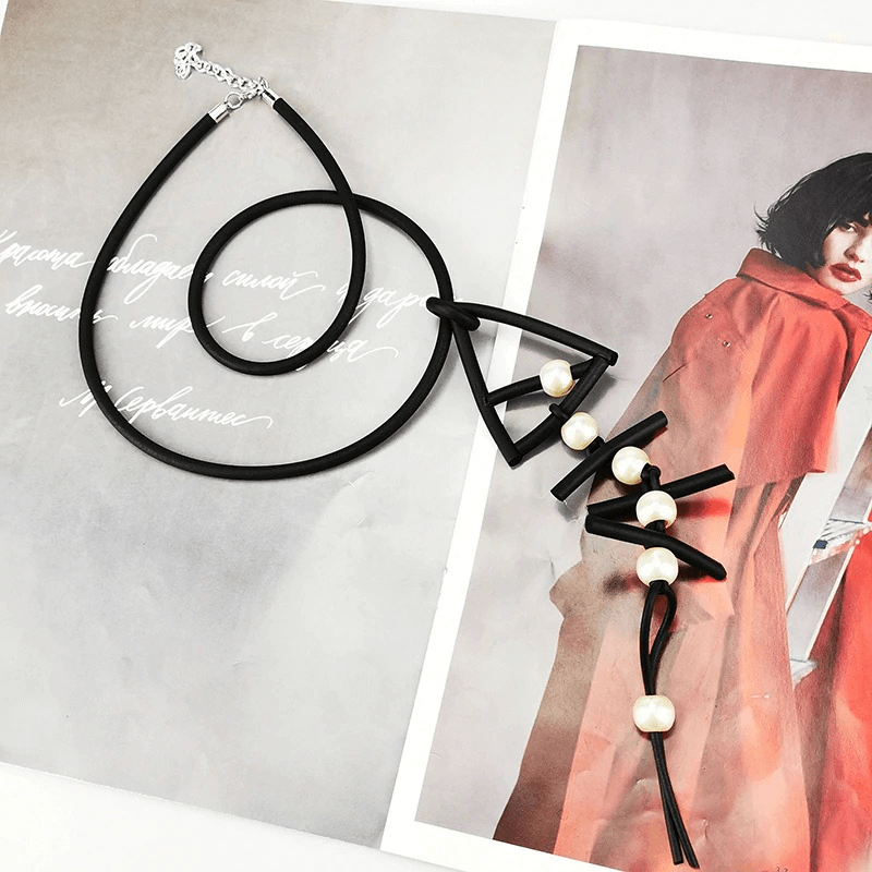 Fish Bone Pendant Necklaces / Gothic Long Necklace / Handmade Rubber Accessories