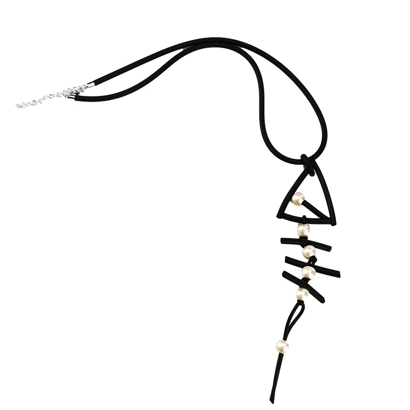 Fish Bone Pendant Necklaces / Gothic Long Necklace / Handmade Rubber Accessories