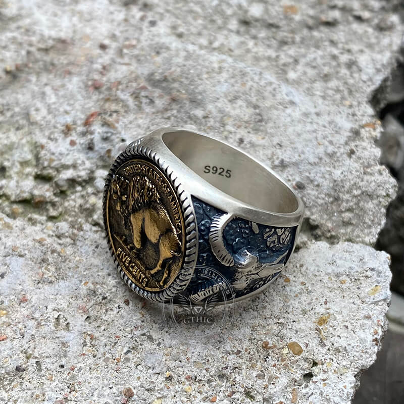 Five Cents Sterling Silver Buffalo Nickel Coin Ring