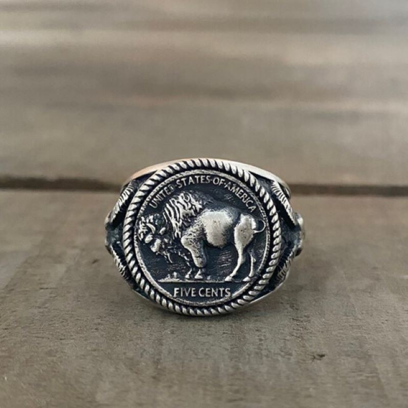 Five Cents Sterling Silver Buffalo Nickel Coin Ring