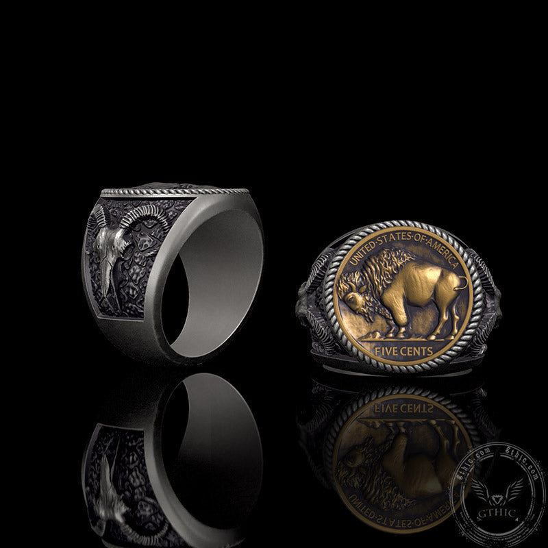 Five Cents Sterling Silver Buffalo Nickel Coin Ring