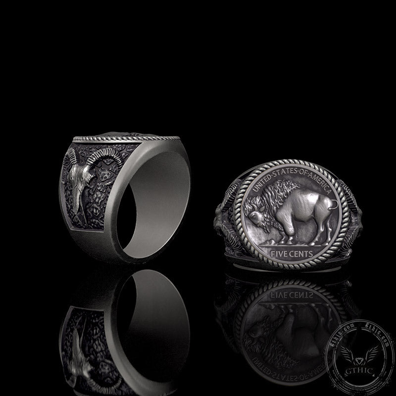 Five Cents Sterling Silver Buffalo Nickel Coin Ring