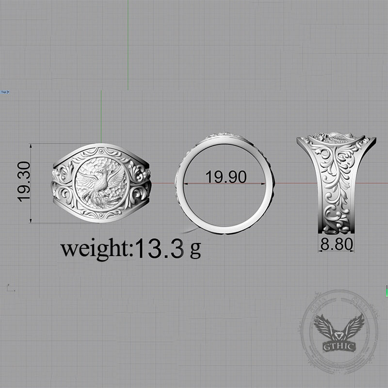 Scrolls Phoenix Sterling Silver Ring