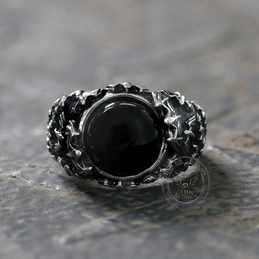 Flying Bats Stainless Steel Gemstone Ring